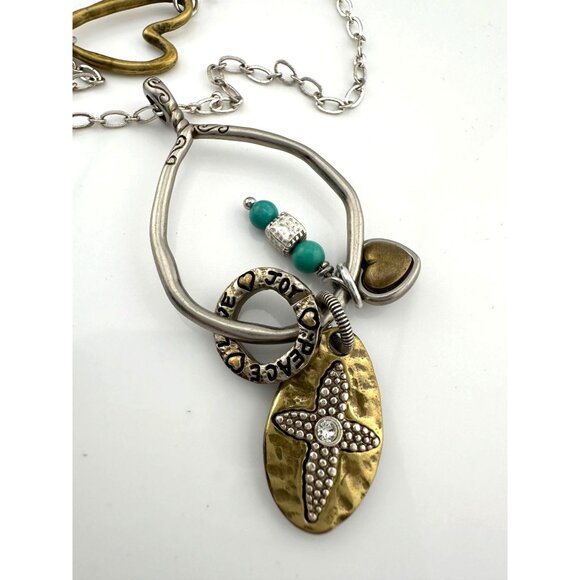 Brighton *BLESSED* Charm Necklace - Joy * Peace * Love w Hearts, Turquoise Beads - Picture 2 of 13